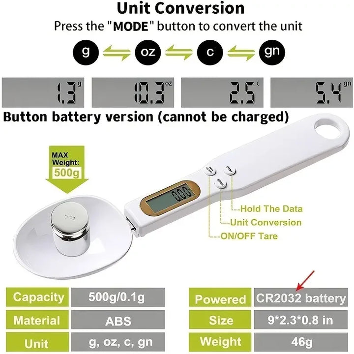 デジタル計量スプーン – LCD画面付き・500g対応・キッチン用